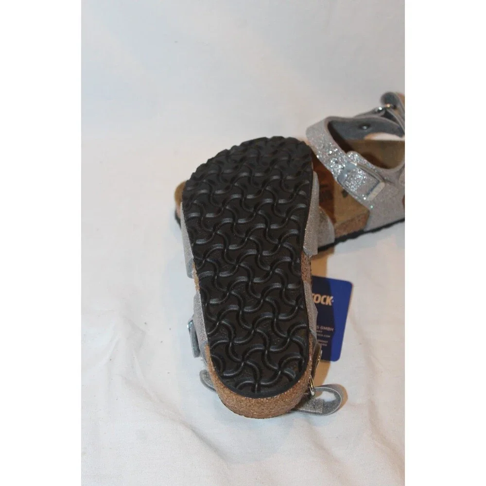 Birkenstock‎ Rio Silver Metallic Buckle Sandals Girl EU 27 US Toddler 9-9.5 NIB